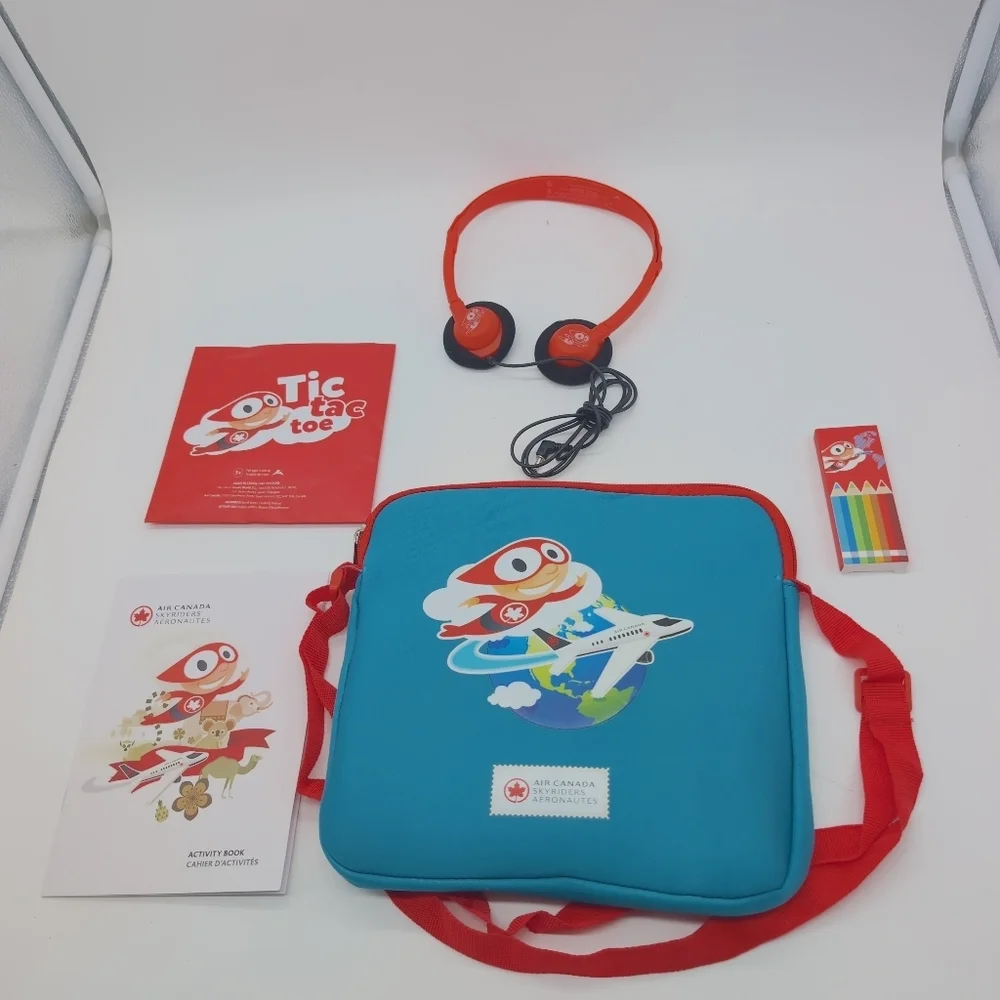 Air Canada Kids Travel Activity Kit - Teal & Red Headphones Tic Tac Toe  Book
